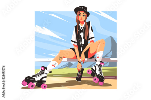 Teenage girl on roller skates
