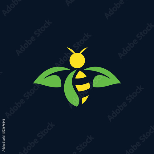 Bee Leaf Nature Ecology Creative Logo, Bee and leaf logo design template vector, Honey bee leaf logo design
