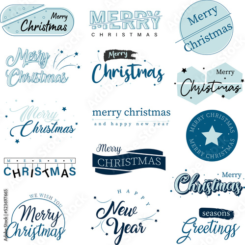 Merry Christmas. Vector logo  emblems  text design and Merry Christmas typography set.