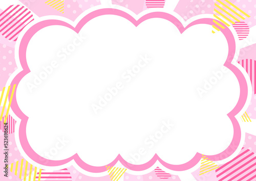 ポップなもくもく雲ふきだし枠と幾何学模様のピンク系集中線背景
