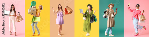 Set of women with bags, lap...