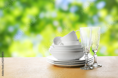 Set of clean dishes with gl...