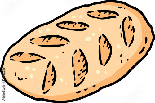 Bread loaf cartoon icon. Bakery outline comic style image. Organic ecological food vector image. Hand drawn isolated illustration for prints, designs, cards.
