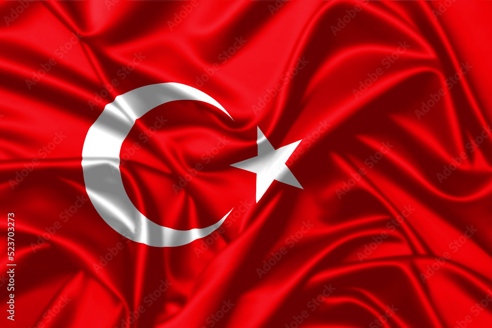 Obraz premium Turkey waving flag close up satin texture background