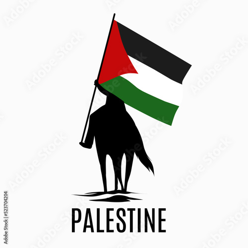 illustration vector of man riding horse bring palestine flag 