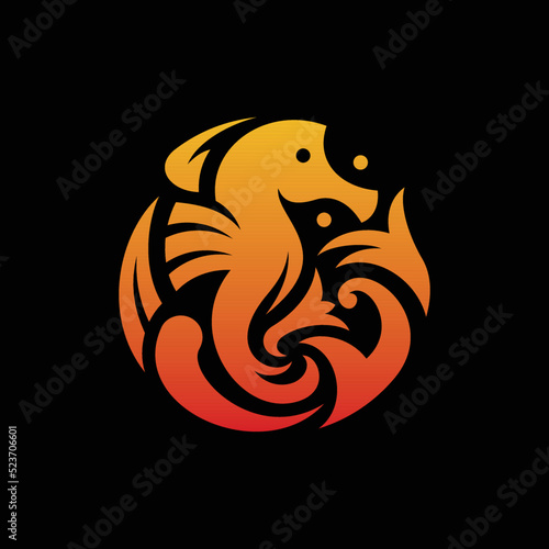 Seahorses Ornate Luxury Animal Logo, Orange Color Sea Horse Luxury Logo Design, Great logo for sea restaurant, jewelry, cosmetics