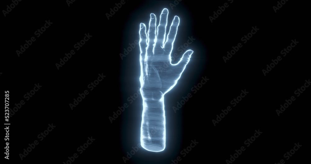 Image of holographic hand on black background Image of holographic hand on black background