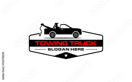 Illustration vector graphic of towing truck service logo design suitable for the automotive company