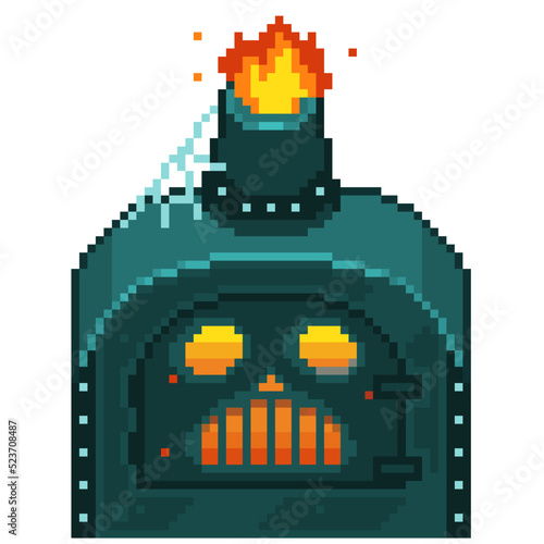 An 8-bit retro-styled pixel-art illustration of a blue tinted steel furnace.