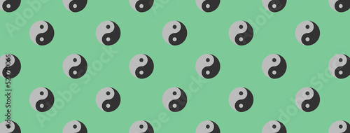 pattern. Image of Yin Yang symbol on pastel green backgrounds. Symbol of opposite. Surface overlay pattern. Banner for insertion into site. 3D image. 3D rendering.