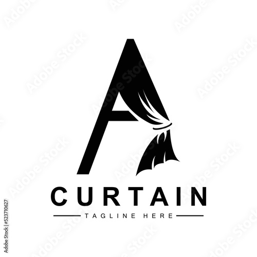 Home And Exhibition Curtain Logo Design, Building Decoration Vector Illustration