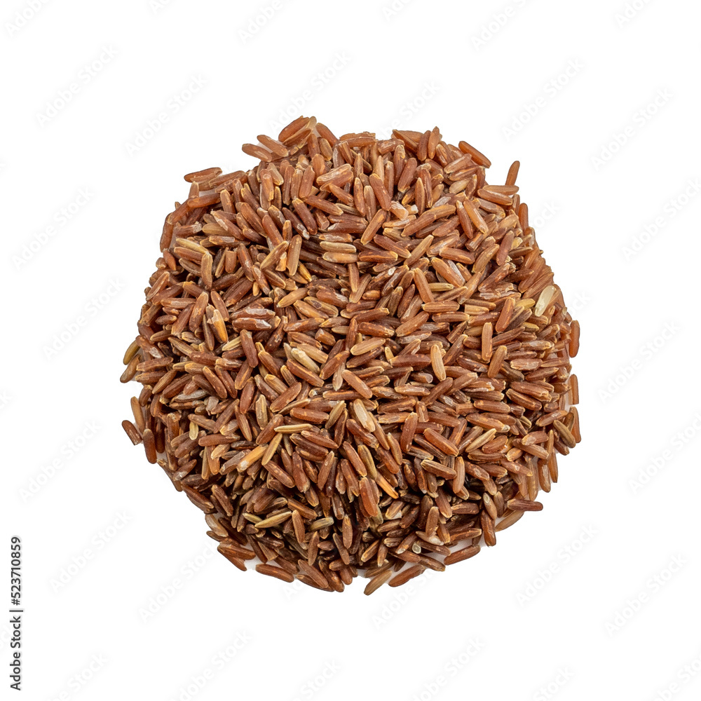 Pile of brown rice, unpolished rice, half milled rice, milled rice imperfectly cleaned isolated on white background.Food concept from whole grains. Top view, Flat lay Pile of brown rice, unpolished rice, half milled rice, milled rice imperfectly cleaned isolated on white background.Food concept from whole grains. Top view, Flat lay