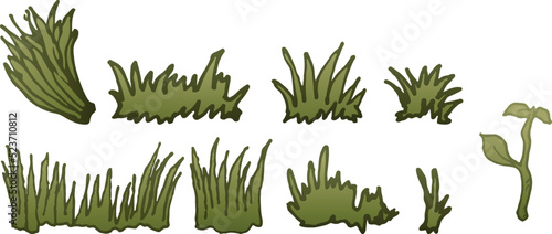 Grass illustration set. Green grass, weed, sprout. Ready to use eps10 for your design