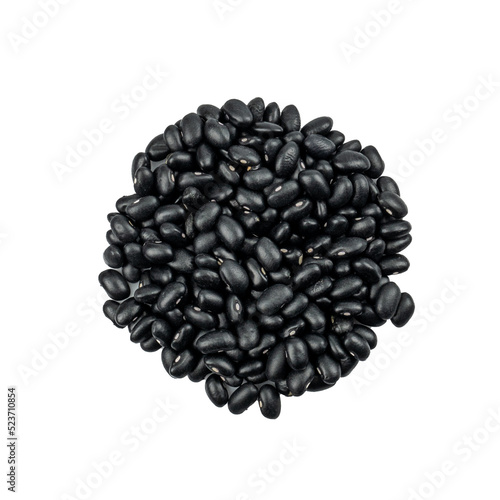 Pile of black beans isolated on white background.Food concept from whole grains. Top view, Flat lay
