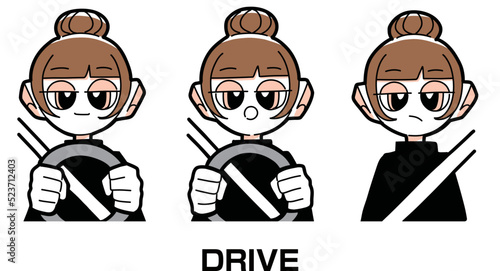 運転をする女の子のイラスト