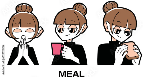 ランチをする女の子のイラスト