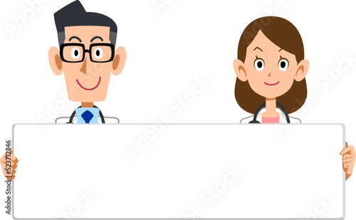 ホワイトボードを持つ男女の医者
