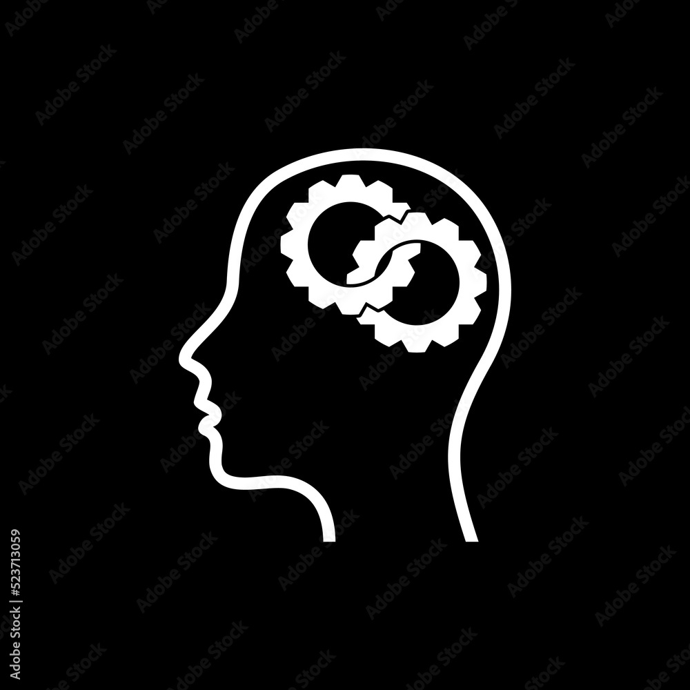 Gears in head icon isolated on dark background Gears in head icon isolated on dark background