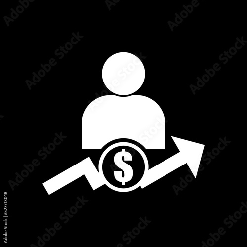 Employee salary increase icon isolated on dark background