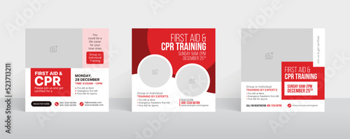 CPR training social media post and web banner templates. Course admission social media banner and stories design layout