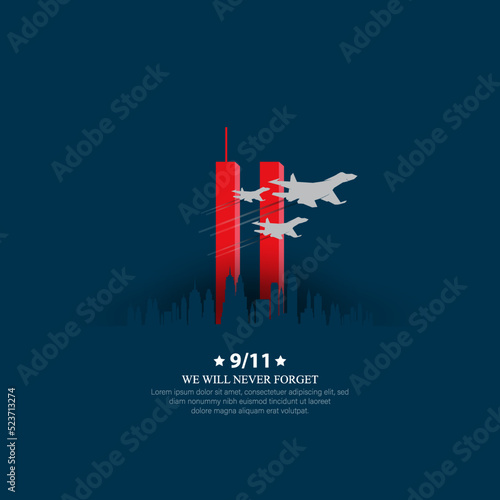 Print op canvas 11 September- illustration for Patriot Day USA poster or banner.