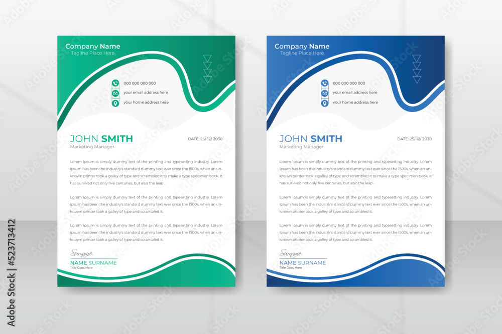 corporate and abstract company business letterhead template design with color variations
