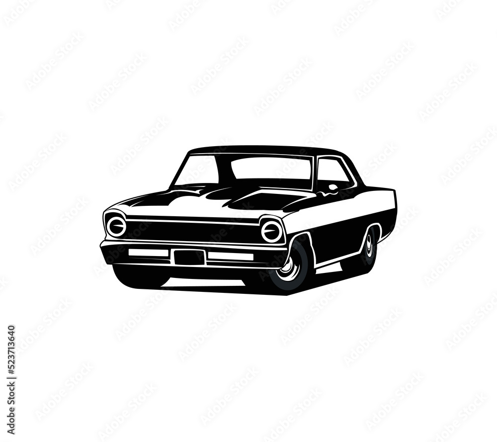 vector black muscle car icon on white background