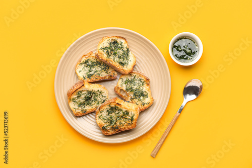 Plate with slices of toaste...