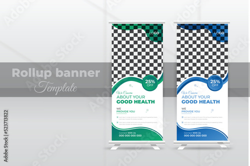 Corporate and medical roll up banner template with 2 color variation standee banner pull up.
