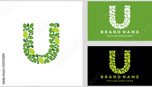 Letter Initial U leaf logo design vector template
