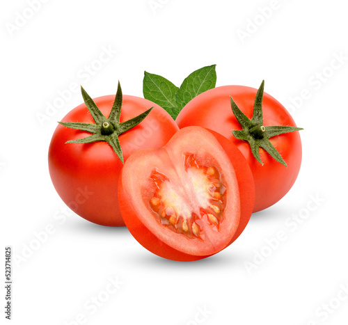 Fresh tomatoes with leaves isolsted on white background