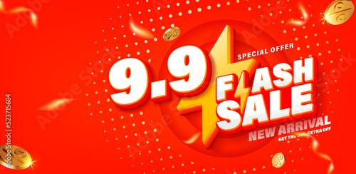9.9 3D style Flash Sale banner template design for web or social media.