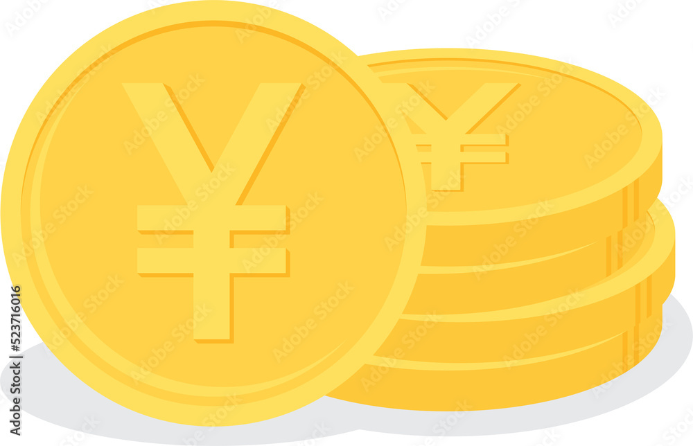 Pile of gold Japanese yen or Chinese yuan coins. Business and finance concept. Flat design illustration. Pile of gold Japanese yen or Chinese yuan coins. Business and finance concept. Flat design illustration.