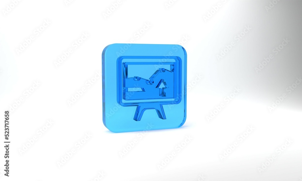 Blue Computer monitor with graph chart icon isolated on grey background. Report text file icon. Accounting sign. Audit, analysis, planning. Glass square button. 3d illustration 3D render Blue Computer monitor with graph chart icon isolated on grey background. Report text file icon. Accounting sign. Audit, analysis, planning. Glass square button. 3d illustration 3D render