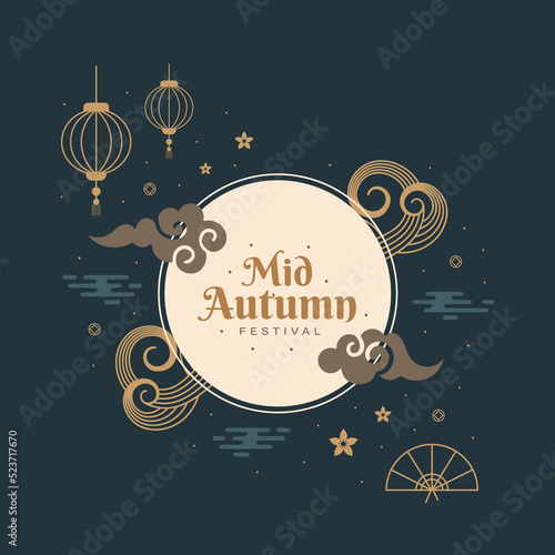 Happy chinese mid autumn festival greeting card illustration with elegant color concept
