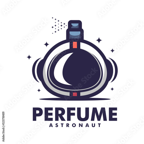 Vector Logo Illustration Perfume Astronaut Mascot Cartoon Style.