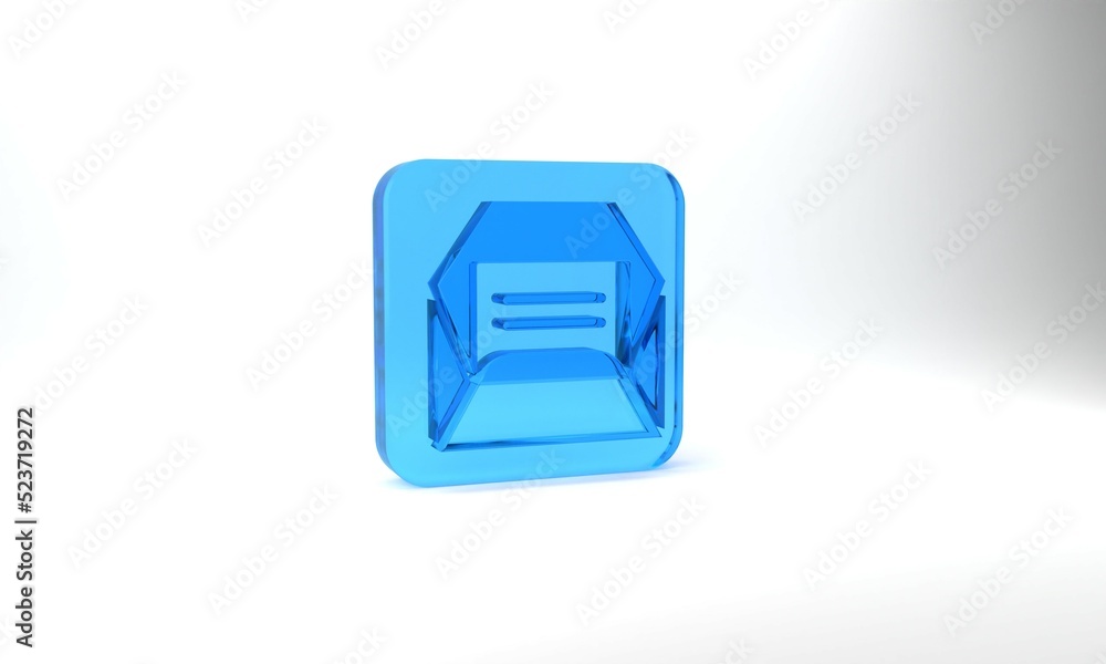 Blue Envelope icon isolated on grey background. Received message concept. New, email incoming message, sms. Mail delivery service. Glass square button. 3d illustration 3D render Blue Envelope icon isolated on grey background. Received message concept. New, email incoming message, sms. Mail delivery service. Glass square button. 3d illustration 3D render
