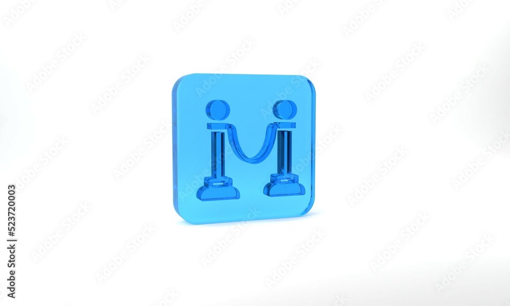 Blue Rope barrier icon isolated on grey background. VIP event, luxury celebration. Celebrity party entrance. Glass square button. 3d illustration 3D render Blue Rope barrier icon isolated on grey background. VIP event, luxury celebration. Celebrity party entrance. Glass square button. 3d illustration 3D render