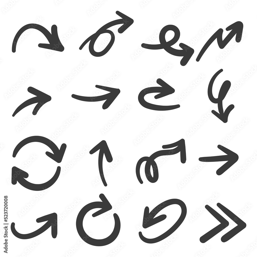 Hand drawn arrow vector icons set. sketch arrow design for business plan and education. Hand drawn arrow vector icons set. sketch arrow design for business plan and education.