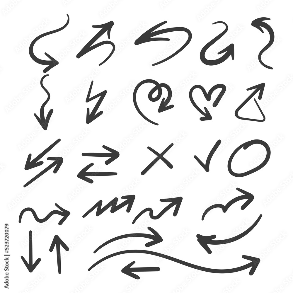 Hand drawn arrow vector icons set. sketch arrow design for business plan and education. Hand drawn arrow vector icons set. sketch arrow design for business plan and education.