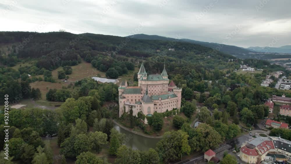 Magestuous medieval Bojnice Castle of the Spirits in Slovakia. European Romantic fairytale castle built in the 12th century with gothic and rennaissance architecture. Magestuous medieval Bojnice Castle of the Spirits in Slovakia. European Romantic fairytale castle built in the 12th century with gothic and rennaissance architecture.