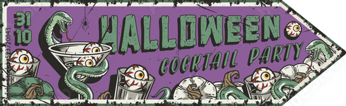 Halloween cocktail cemetery party poster with eye, snake and martini