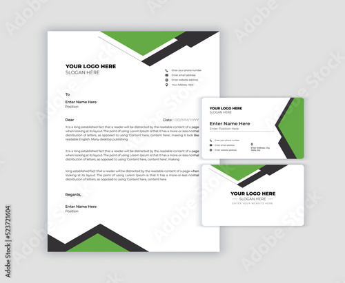 Green stationery template design with geometric pattern. Set of business corporate identity  Documentation for business.