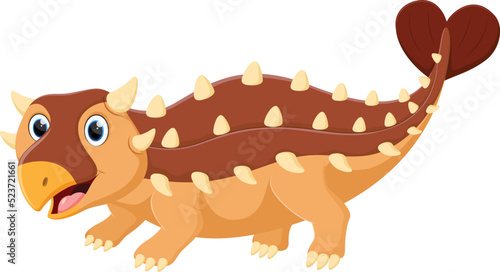 Cute Ankylosaurus dinosaur Cartoon isolated on white