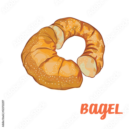 Delicious bagel bread with sesame seeds. Hot bagel.