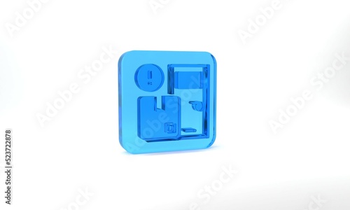 Blue Home delivery services icon isolated on grey background. Glass square button. 3d illustration 3D render