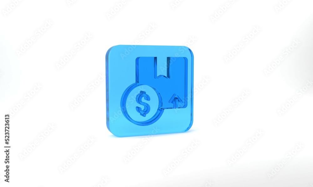 Blue Carton cardboard box icon isolated on grey background. Box, package, parcel sign. Delivery and packaging. Glass square button. 3d illustration 3D render Blue Carton cardboard box icon isolated on grey background. Box, package, parcel sign. Delivery and packaging. Glass square button. 3d illustration 3D render