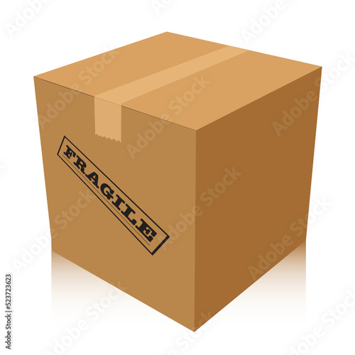Sealed box, fragile box, 3d view. Vector box.