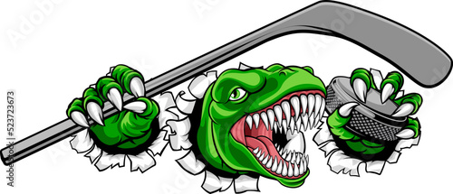 Dinosaur Ice Hockey Player Animal Sports Mascot