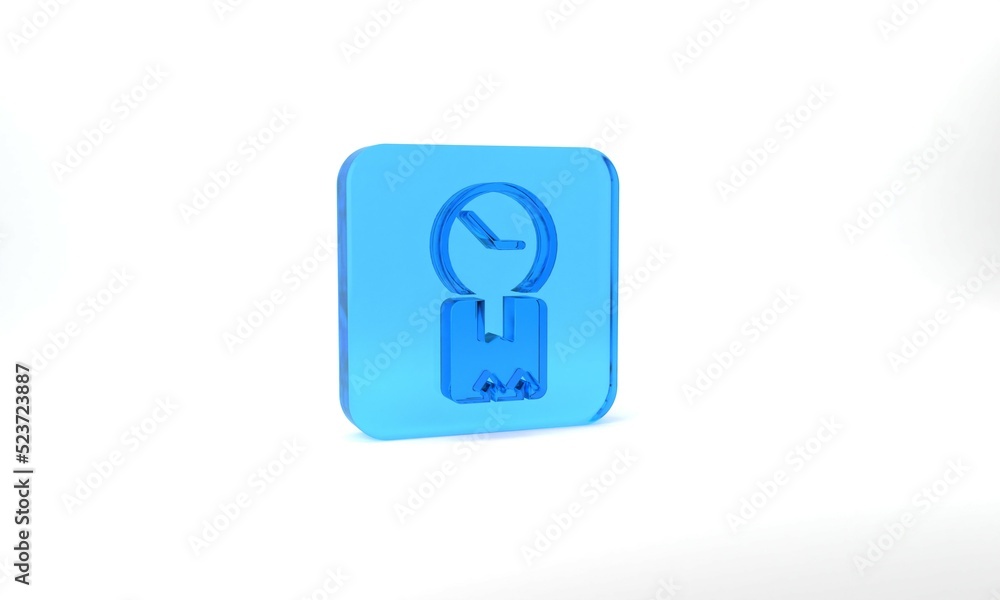 Blue Carton cardboard box and fast time delivery icon isolated on grey background. Box, package, parcel sign. Delivery and packaging. Glass square button. 3d illustration 3D render Blue Carton cardboard box and fast time delivery icon isolated on grey background. Box, package, parcel sign. Delivery and packaging. Glass square button. 3d illustration 3D render